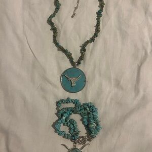 Turquoise and Silver Necklace and Bracelet Set